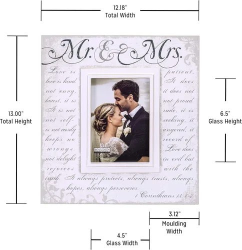 Miniatura 5 de Malden International Designs Serigrafiado Corinthians Verse Mr & Mrs - Marco de fotos de madera, 5 x 7 pulgadas, color blanco roto