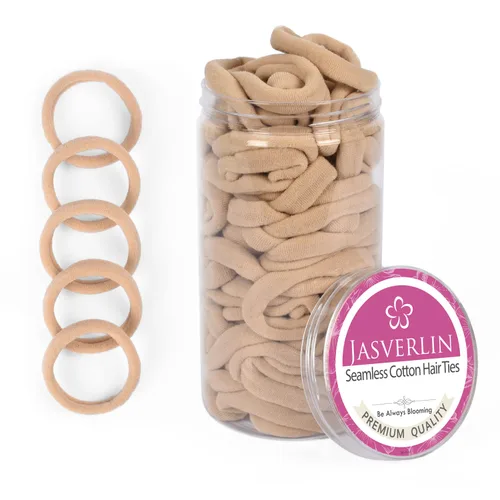 Miniatura 14 de JASVERLIN Lazos suaves para el cabello, bandas elásticas de algodón sin costuras para mujeres y niñas, sin daños, coleteros pequeños para cabello
