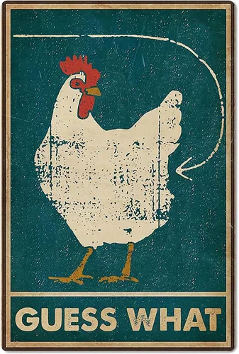 Licpact Cartel de metal con diseño de gallinero de metal con texto en inglés «Guess What Ranch», póster retro para garaje, cocina, decoración del A5