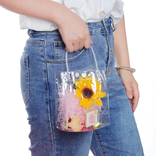 Miniatura 7 de 25 bolsas de regalo de PVC transparente con asas, bolsa de plástico pequeña, envoltura de regalo transparente reutilizable / bolsas de compras