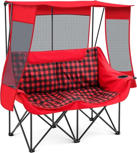 Miniatura 8 de Teenyyou Silla de campamento doble con dosel, silla de playa para 2 personas con protección solar UV, 660 libras, sofá biplaza plegable resistente