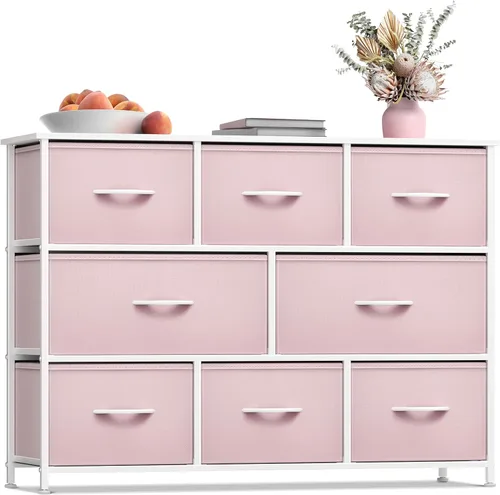 Miniatura 15 de Sorbus Cómoda para niños con 8 cajones - Unidad organizadora con marco de acero, parte superior de madera y asa, contenedores de tela para ropa