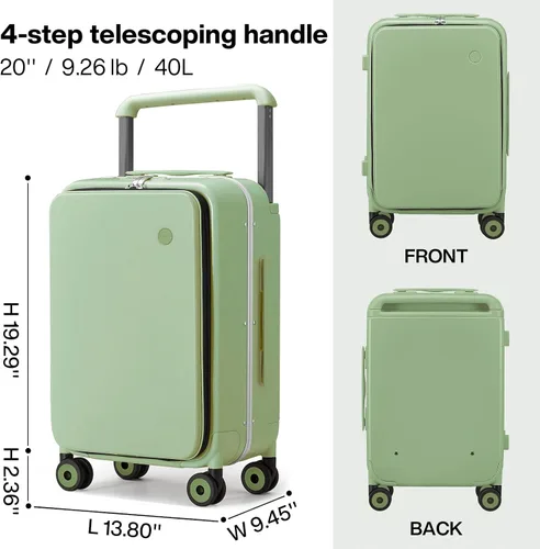 Miniatura 6 de mixi Maleta de viaje con ruedas de diseño de lujo con asa ancha para equipaje, con marco de aluminio, ruedas giratorias, Verde aguacate