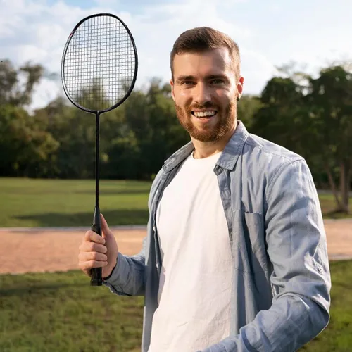 Miniatura 7 de Senston Raqueta de bádminton ligera profesional de fibra de carbono 5U raquetas de bádminton con agarre Negro+Azul