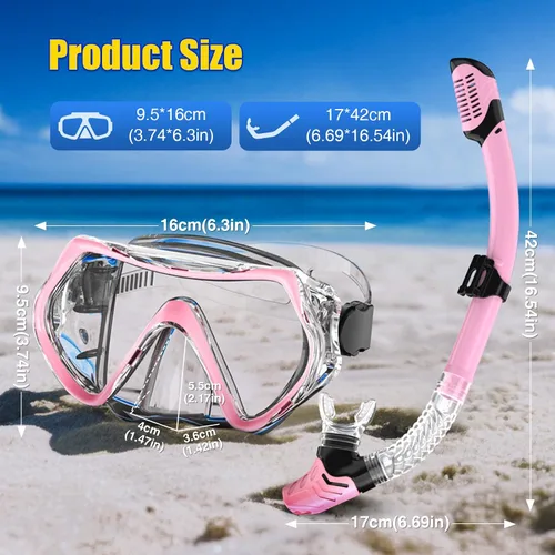 Miniatura 4 de Dry Snorkel Set,Panoramic Wide View Anti-Fog Scuba Diving Mask,Professional Snorkeling Gear for Adults Rosa