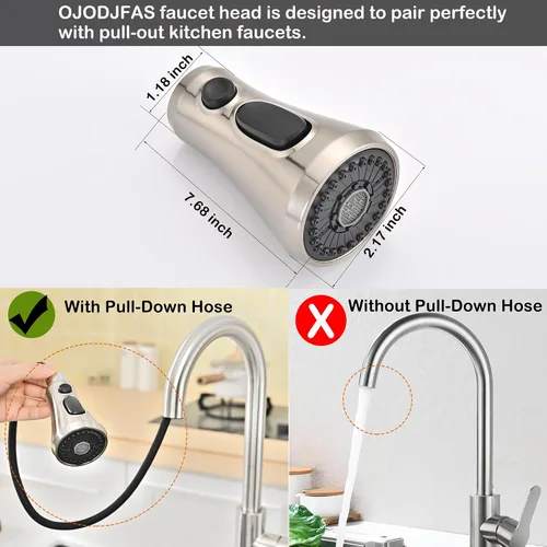 Miniatura 2 de Cabezal universal de repuesto para grifo de cocina, níquel cepillado, cabezal de grifo de fregadero ABS, boquilla de pulverización extraíble de 3