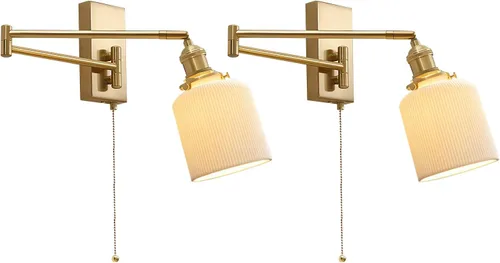 Miniatura 15 de MWL14A-2 - Juego de 2 apliques de pared dorados cepillados, lámparas de pared industriales retro con cadena de tracción, apliques de tocador