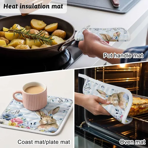 Miniatura 8 de 3 Packs Blue Easter Plaid Pot Holders Sets for Kitchen,Oven Pan Plate Bowl Pads Heat Proof Mat with Hanging Loop,Terry Cloth Potholders Soft Grip