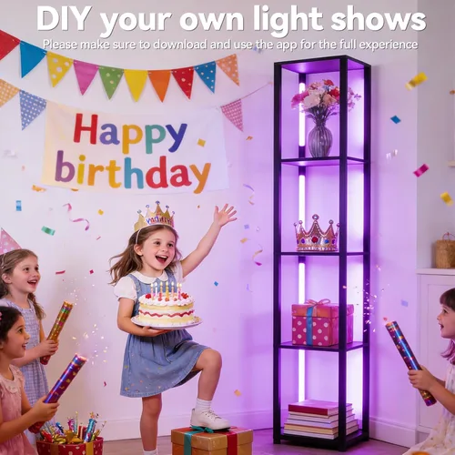 Miniatura 6 de RGBCW - Lámpara de pie LED inteligente y moderna con sincronización de música, lámpara de estante de esquina que cambia de color, lámpara de pie