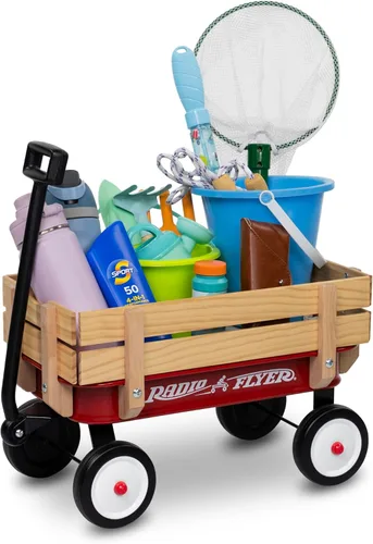 Miniatura 6 de Radio Flyer Mini vagón de acero y madera para niños, vagón de juguete de 19 pulgadas para niños de 1.5 años en adelante, versión de tamaño de juego