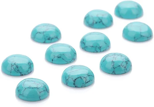 Miniatura 2 de 20 piezas de piedra sintética azul turquesa cabujones de piedra redonda con diseño de espalda plana sin agujero, cuentas semicirculares para hacer