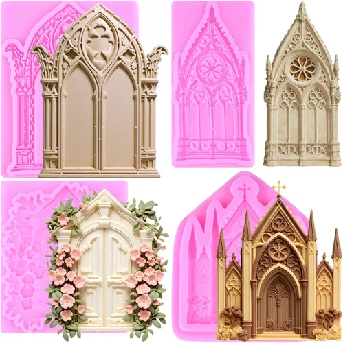 Miniatura 11 de ZiXiang Molde de silicona para marco de ventana, moldes de fondant para puerta, decoración de cupcakes, dulces, chocolate, polimero, pasta de goma