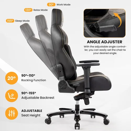 Miniatura 8 de Silla de juegos grande y alta de 440 libras con base de metal, espuma viscoelástica, lumbar 4D, reposabrazos ajustable, silla de computadora