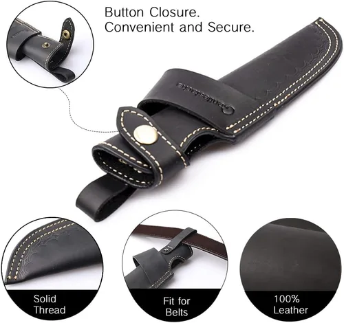 Miniatura 4 de Gentlestache Funda para cuchillos de 5 pulgadas, transporte horizontal y vertical, acceso rápido, funda de cuero negro para cuchillos