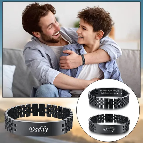 Miniatura 2 de VNOX - Correa de reloj de eslabones de acero inoxidable para hombre, con grabado personalizado, gran regalo para papá