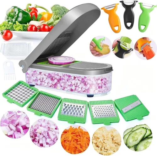 Miniatura 9 de LHS procesador manual de alimentos, picadora grande de verduras, 1003 ml, picadora de ajo y cebolla con cuerda para verduras, ensalada, frutas