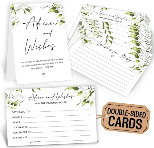 Miniatura 12 de Woodamore Tarjetas azules de consejos y deseos para decoración de baby shower, 50 tarjetas de consejos para baby shower para padres futuros, deseos