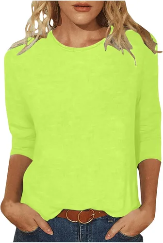Miniatura 28 de Camisas de manga 3/4 para mujer, blusas casuales de verano 2026, cuello redondo, estampado floral, lindas, blusas holgadas 02 Beige