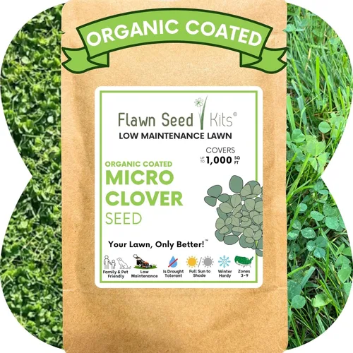 Flawn Seed Kits Semilla de micro trébol, 4.4 onzas, revestimiento orgánico, ecológico, bajo mantenimiento, alternativa al césped, bolsa compostable,