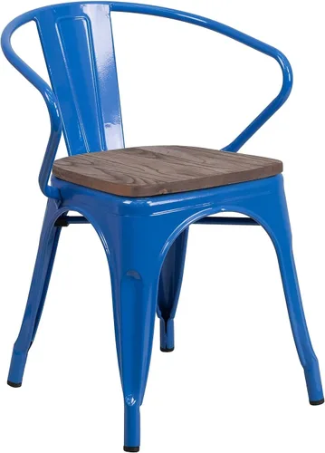 Miniatura 17 de Flash Furniture Silla de metal negro con asiento y brazos de madera