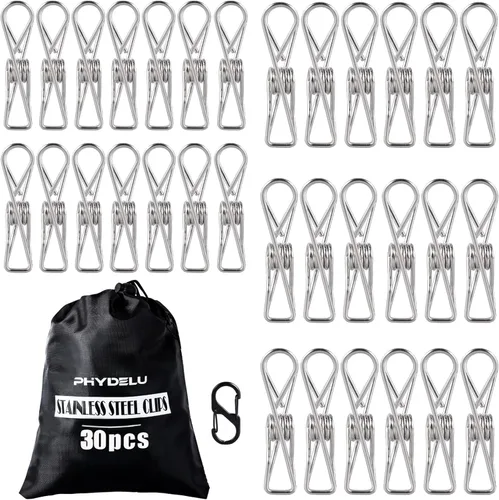 (30 unidades) Pinzas de ropa de acero inoxidable resistentes para exteriores, pinzas para colgar, clips de metal, pinzas de ropa de metal, clips