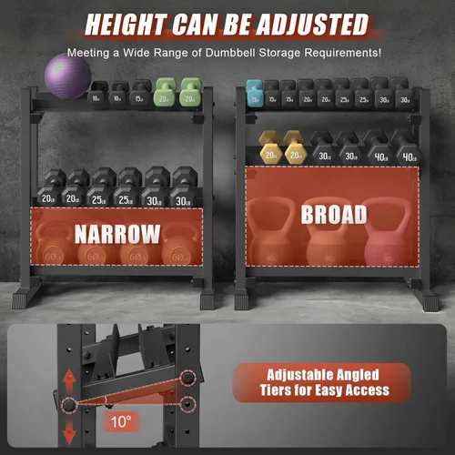 Miniatura 3 de 3-Tier Dumbbell Rack, 1100LB Capacity Adjustable Weight Rack for Home Gym, Heavy-Duty Weight Stand for Dumbbells Kettlebells & Weight Plates(Rack