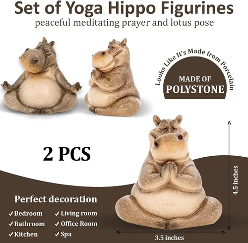 Miniatura 3 de Figura de estatua de hipopótamo yoga, decoración zen, juego de regalo de hipopótamo meditando, figuras de yoga, hipopótamo de buena suerte