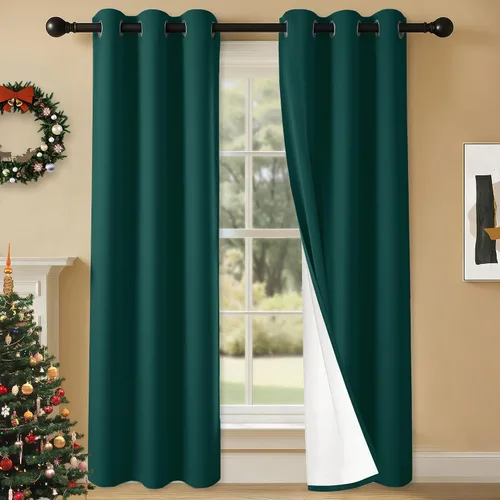 Miniatura 61 de 2 paneles de cortinas 100% opacas, cortinas ligeras con aislamiento térmico con ojales para dormitorio, sala de estar, tratamiento de ventana
