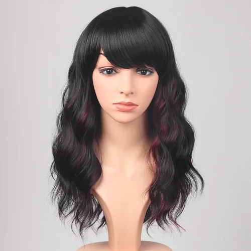 Miniatura 28 de Pelucas Bob Onduladas Negras Naturales a la Altura del Hombro Para Mujeres Pelucas Cortas Onduladas Con Flequillo Pelucas Sintéticas Onduladas