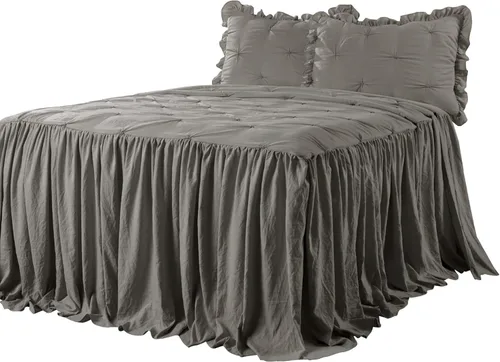 Miniatura 7 de Lush Decor Ravello - Juego de colcha con faldón de volantes y pliegues - Juego de ropa de cama de lujo de 2 piezas con volantes - Decoración de Gris