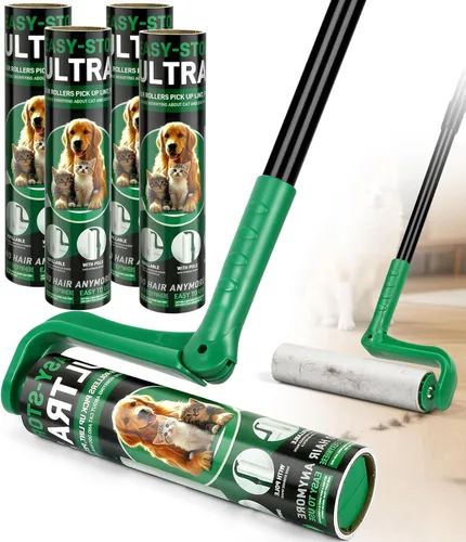 Miniatura 9 de Rodillo de pelusa grande de 10 pulgadas para pelo de mascotas extra pegajoso, rodillos de pelusa de suelo de mango largo con rodillos de pelusa Azul