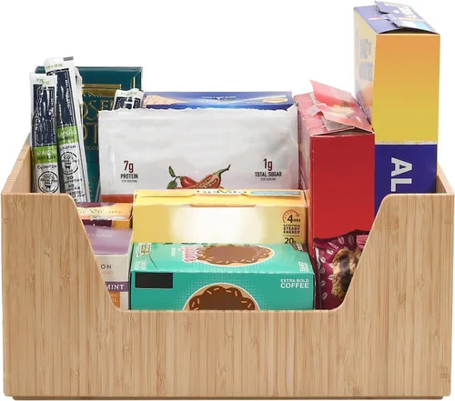 Miniatura 7 de MobileVision Caja de almacenamiento de bambú con organizador apilable frontal abierto para usar en armarios, dormitorios, cocinas, hogar y oficina
