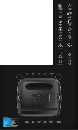 Miniatura 8 de AT&T Máquina de karaoke Bluetooth de 80 W con micrófonos inalámbricos duales y soporte ajustable Sistema de altavoces portátil recargable
