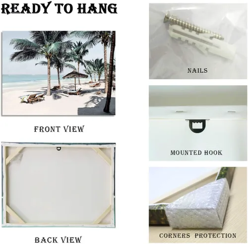 Miniatura 7 de Lienzo decorativo para pared, diseño de palmeras en la playa con temática de paisaje marino tropical moderno, impresión fotográfica sobre lienzo