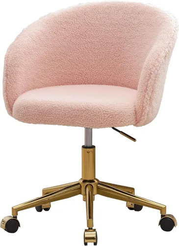 Miniatura 13 de Silla de Escritorio Giratoria de Piel Sintética de 360°, Moderno Sillón de Oficina en Casa Ajustable en Altura con Base Dorada para Adolescentes