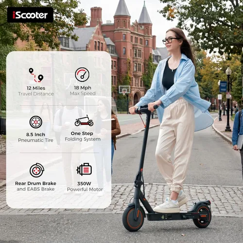Miniatura 2 de iScooter - Scooter eléctrico con autonomía de 23/18/12 millas, velocidad máxima de 22/19/18 mph, con control de crucero y sistema de doble freno