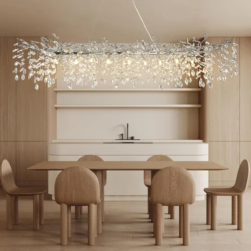 Miniatura 10 de YUYI Lámpara colgante de cristal de 8.3 pulgadas para isla de cocina, modernos candelabros de rama de árbol dorados, lámpara colgante redonda