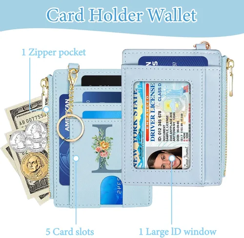 Miniatura 4 de Tarjetero para mujer minimalista y delgado con bolsillo frontal, bloqueo RFID, cartera compacta con ventana para identificación y bolsillo