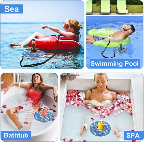 Miniatura 7 de Soporte flotante para bebidas de neopreno para piscina, flotadores de tazas de piscina, para latas de bebidas, vasos/botellas, soporte flotante ola