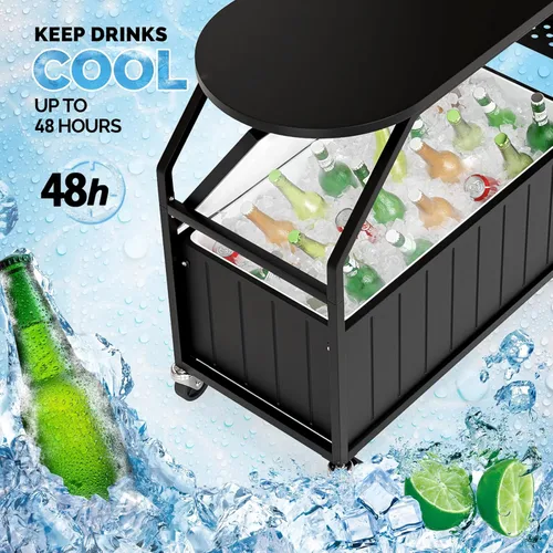 Miniatura 2 de VINGLI Enfriador de patio, baúl de hielo con mesa, abridor de botellas, enfriador al aire libre para fiesta, terraza, piscina Negro