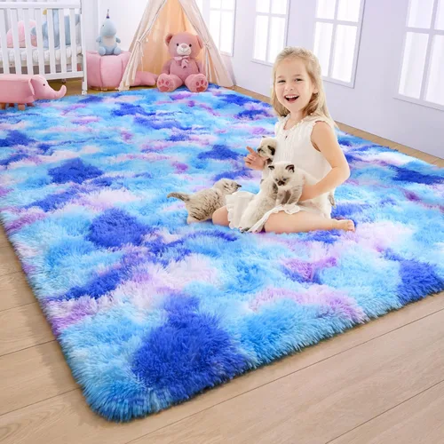 Miniatura 20 de AROGAN Alfombras de área suaves de arco iris para habitación de niñas de 6x9 pies, alfombras esponjosas de dormitorio para niñas, alfombra