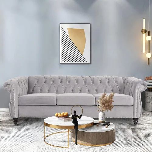 Miniatura 16 de LEVNARY Sillón Chesterfield de Terciopelo, Sillón Individual de Estilo Moderno de Mediados del Siglo con Respaldo de Botones y Decoración con Beige