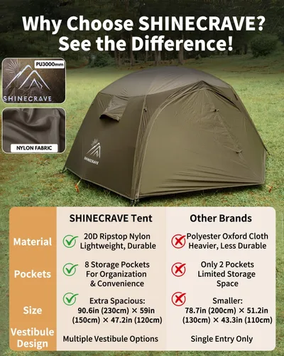 Miniatura 3 de Camping Tent 2 Person,Ultra Large Capacity, Lightweight 3 Season Backpacking Tent 2 Person, 20D Nylon/Taffeta PU3000mm, Free Standing, Ideal for