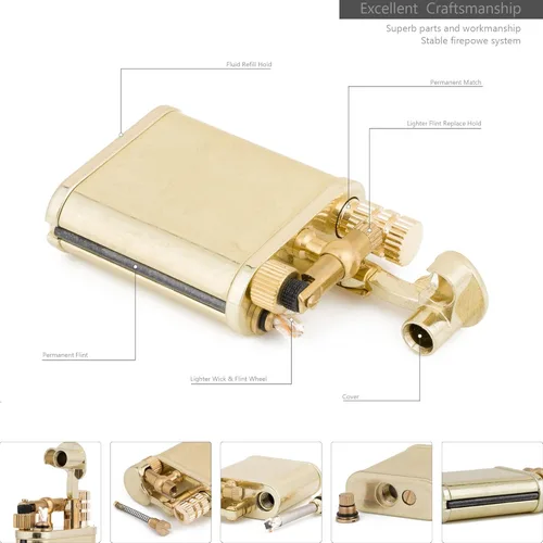 Miniatura 5 de 2 en 1 Lighetr - Encendedor de queroseno con brazo de elevación permanente, estilo antiguo, con fósforo permanente (bronce)