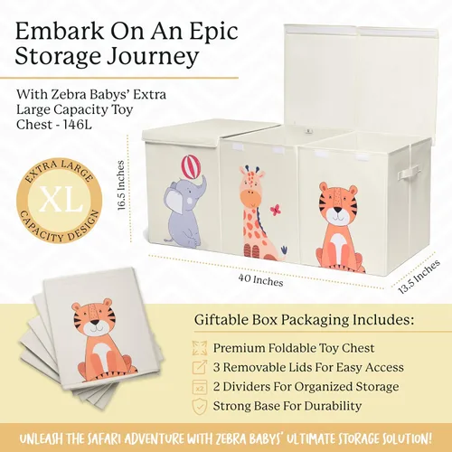 Miniatura 3 de Zebra Baby Organizador de almacenamiento de juguetes para niños y niños pequeños, 40 x 13.5 x 16.5 pulgadas, baúl plegable grande para juguetes