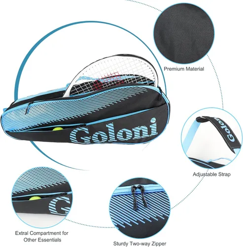 Miniatura 4 de Goloni Bolsa para 3 raquetas de tenis, para jugadores profesionales o principiantes, bolsa de protección para raquetas con almohadilla protectora