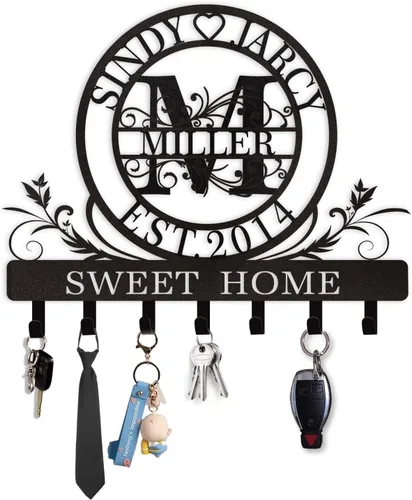 Miniatura 13 de Dyoart Soporte Personalizado para Llaves con Nombres de Pareja, Soporte de Llaves de Metal Montado en la Pared para Regalos de Inauguración de Casa