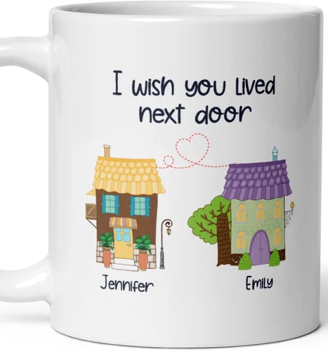 Taza de viaje con nombres personalizados de larga distancia con texto en inglés "I Wish You Lived Next Door, Next to me, Besties Friends"