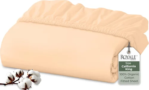 Miniatura 95 de Royale Linens Sábana bajera ajustable de algodón 100% orgánico - Tejido percal - Sábanas bajeras de bolsillo profundo súper suaves - Sábana elástica