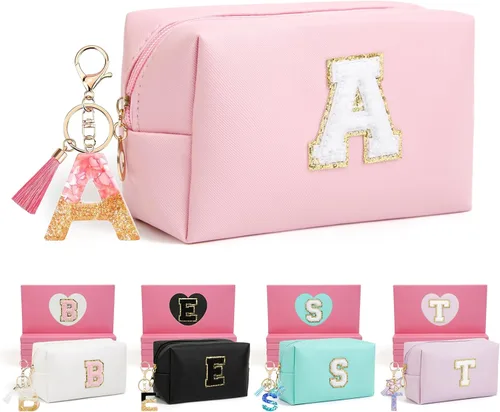 Miniatura 106 de AIBFRID 2 piezas de bolsas de maquillaje iniciales para mujeres, regalos de cumpleaños para niñas de 4 5 6 7 8 9 10 11 12 años, bolsas de cosméticos
